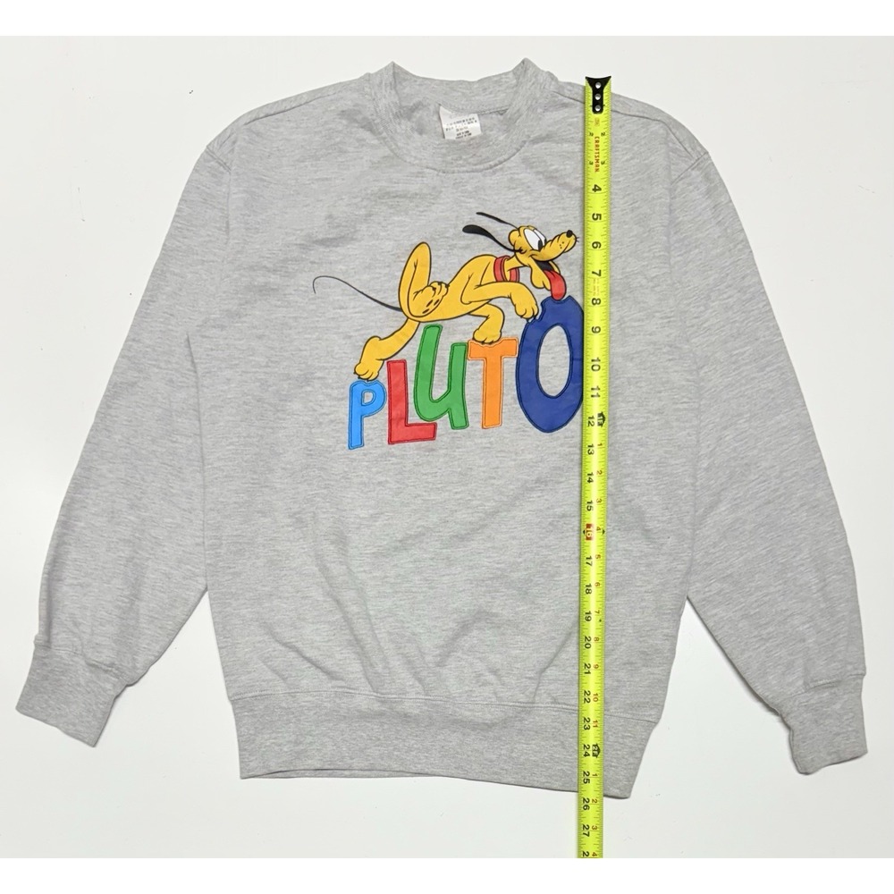 Disney Pluto Spell Out Crewneck Sweatshirt Adult‎ XS Embroidered Gray